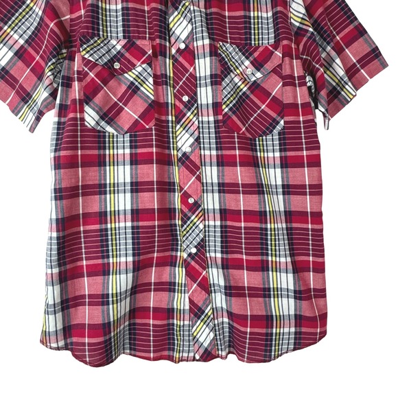 Vintage Wrangler Western Double Pocket Shirt Men Plaid Red Medium Retro Country - Picture 4 of 8